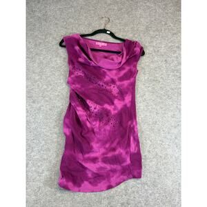 Glo Jeans Tunic Top Womens Small Purple Magenta Tie Dye Cowl Neck Rhinestone Y2K